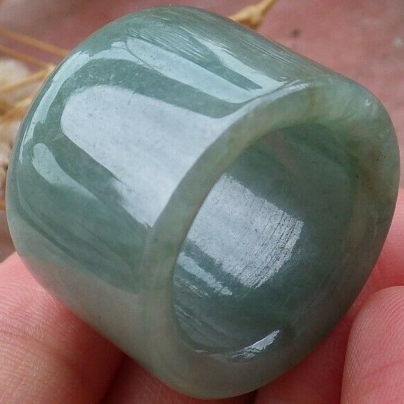 Certified Green 100% Natural A JADE Jadeite Thumb RING USA 7 戒指 - Picture 2 of 6